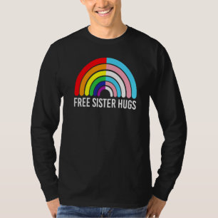 Camiseta Free Sister Abraça Rainbow Transgender Flag Lgbtq
