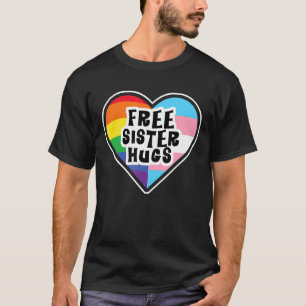Camiseta Free Sister Abraça Rainbow Transgender Heart Lgbt