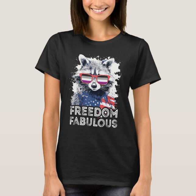 Camiseta Freedom Fabulous  Raccoon Asexual Sunglasses Flag (Frente)