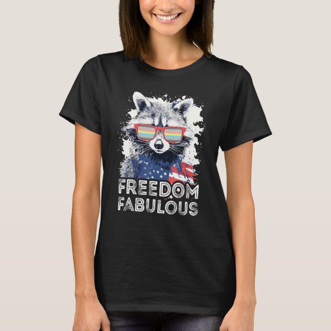 Camiseta Freedom Fabulous  Raccoon Demiflux Sunglasses Flag (Frente)