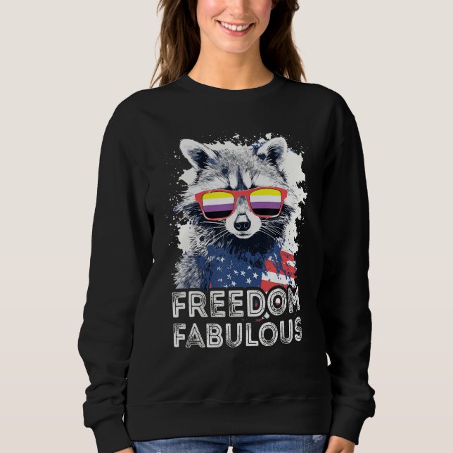 Camiseta Freedom Fabulous  Raccoon Non Binary Sunglasses Fl (Frente)