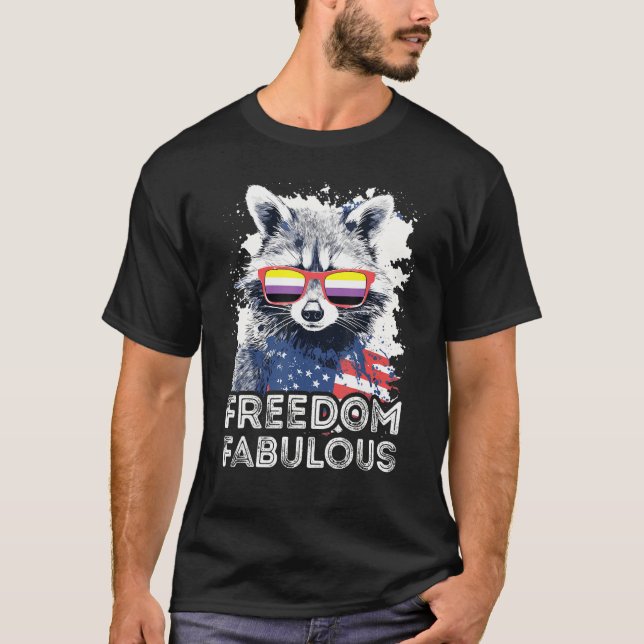 Camiseta Freedom Fabulous  Raccoon Non Binary Sunglasses Fl (Frente)
