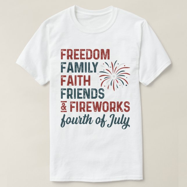 Camiseta FREEDOM FAMILY FAIL FRIENDS & FIREWORKS fourt (Frente do Design)