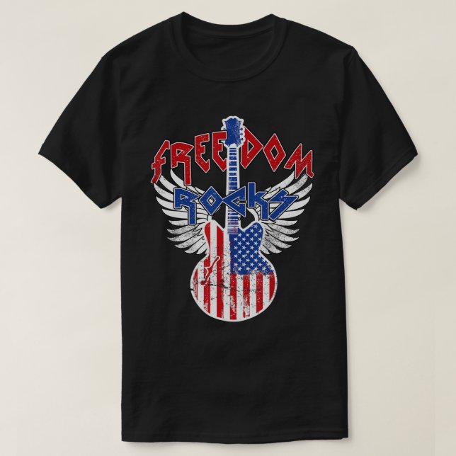 Camiseta Freedom Rocks 4° de julho Patriotic USA Flag Rock (Frente do Design)