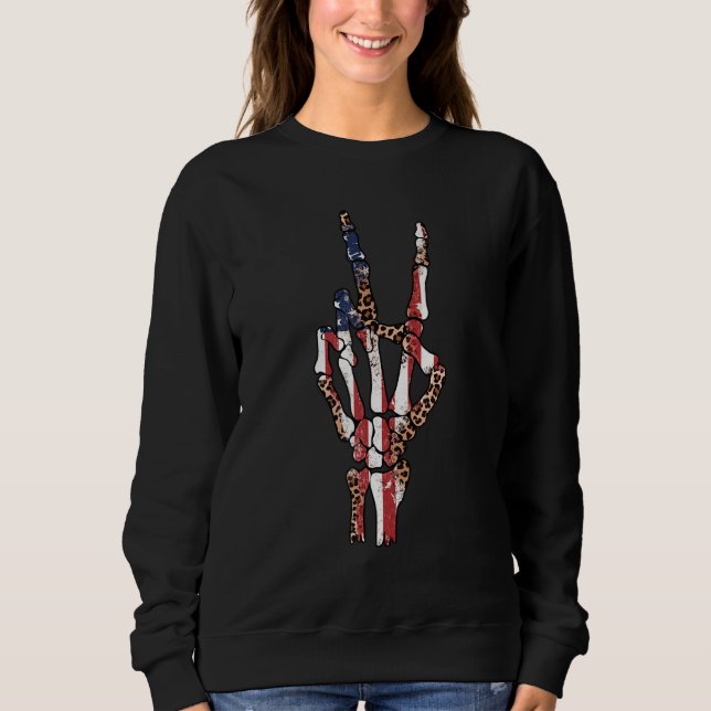 Camiseta Freedom Rocks Leopard Red White Skeleton Rock (Frente)