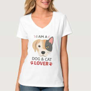 Camiseta Freefit I A Dog & Cat Lover Basic V-Nec