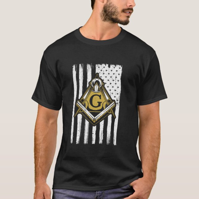 Camiseta Freemason Masonic Fraternal Freemasonry EUA Flag A (Frente)