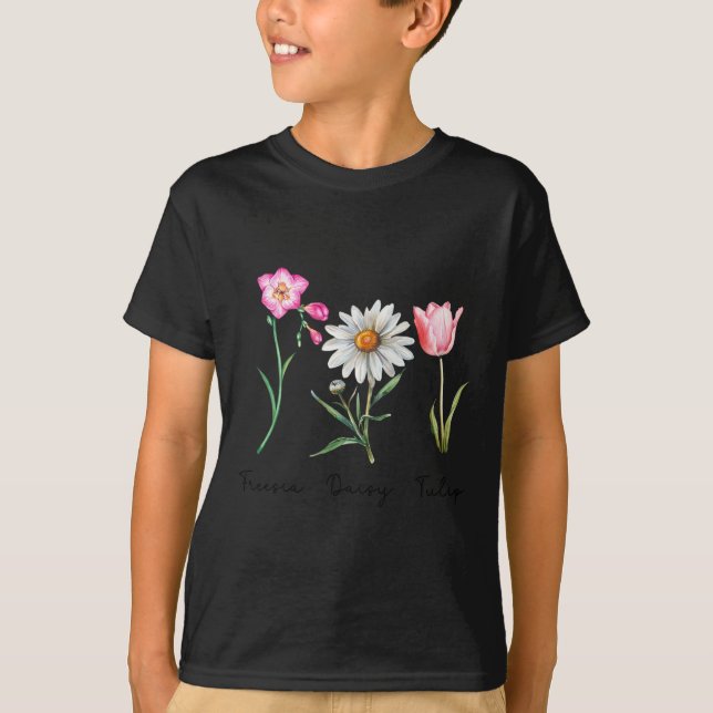 Camiseta Freesia Margarida Tulipa Flor Sutil Haste Natureza (Frente)