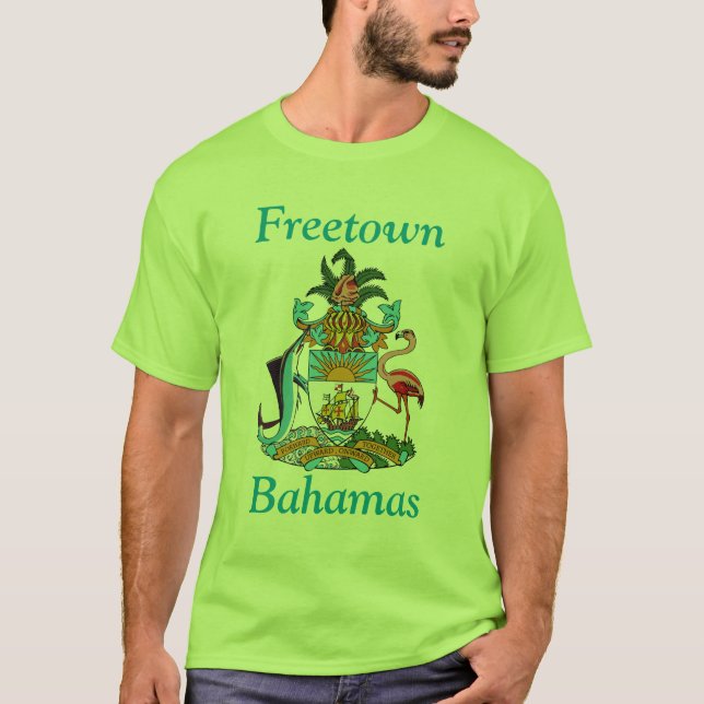 Camiseta Freetown, Bahamas com Casaco de Armas (Eleuthera) (Frente)