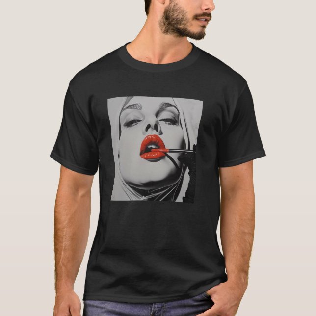 Camiseta freira rebelde com batom, freira rebelde (Frente)
