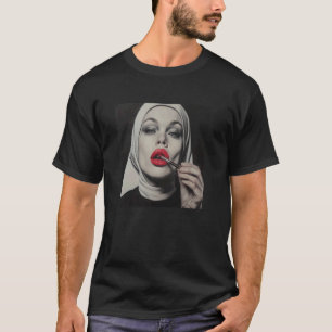 Camiseta freira rebelde com batom, freira rebelde
