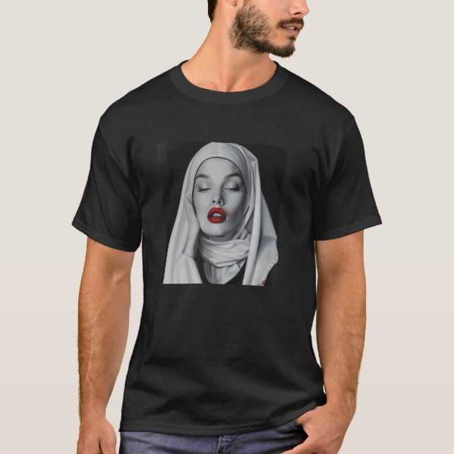 Camiseta freira rebelde com batom, freira rebelde (Frente)