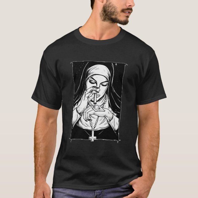 Camiseta freiras travessas de religião ruim (Frente)