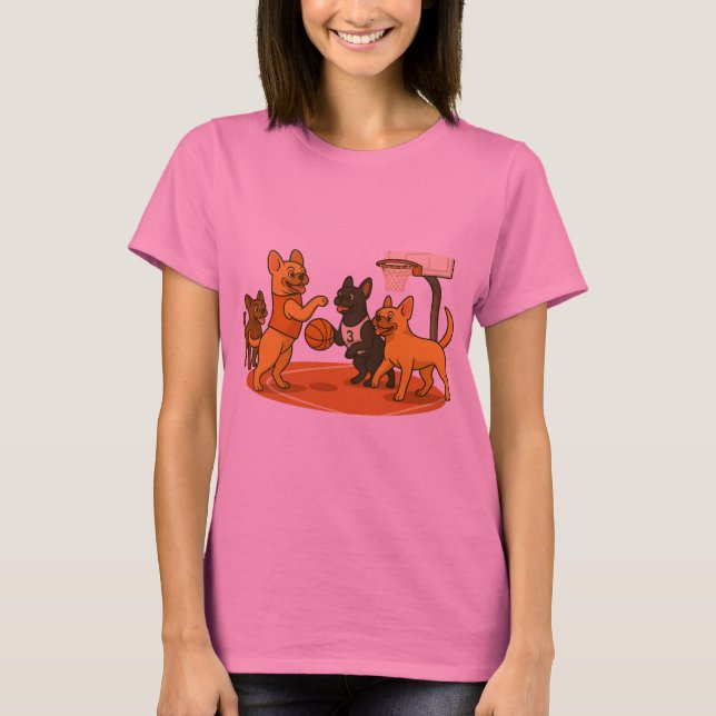 Camiseta French Bull Dogs playing basketball. (Frente)