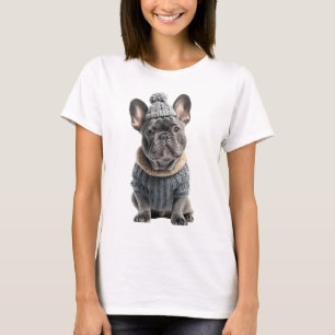 Camiseta French Bulldog Adorável em Roupas de Inverno Aconc