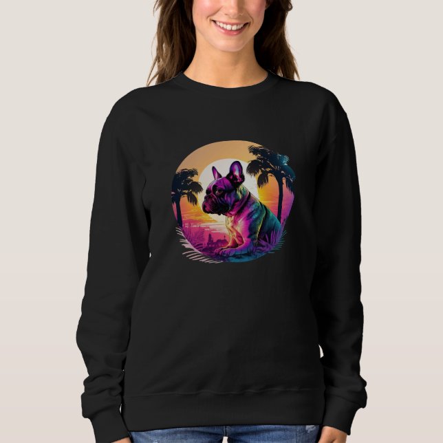 Camiseta French Bulldog Aesthetic with Synthwave 80s (Frente)