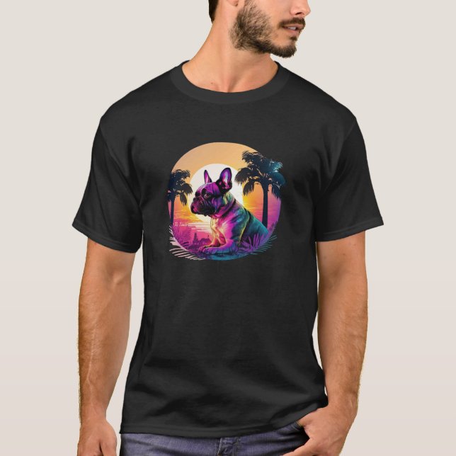Camiseta French Bulldog Aesthetic with Synthwave 80s (Frente)