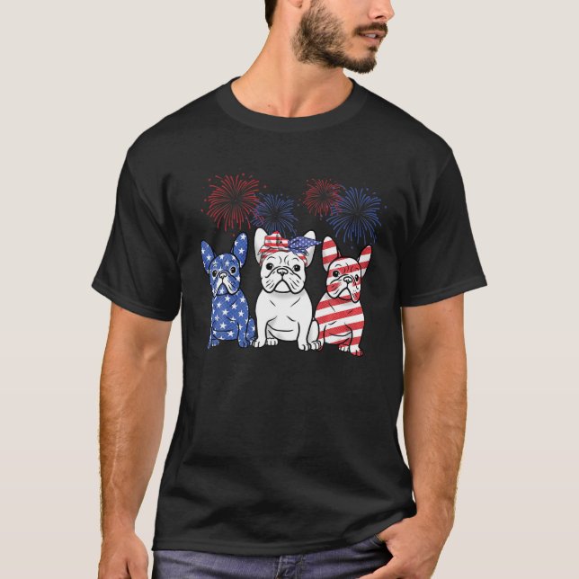 Camiseta French Bulldog American Flag 4th Of July Independe (Frente)