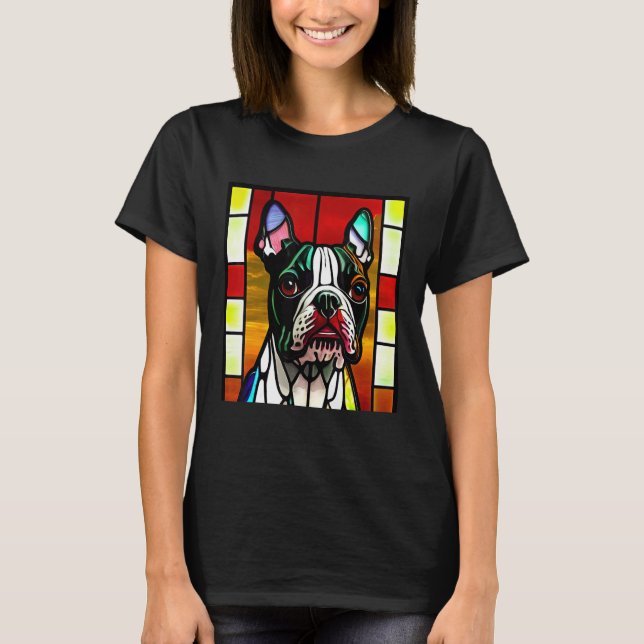 Camiseta French Bulldog - Colorful Stained Glass Pop Art_1 (Frente)