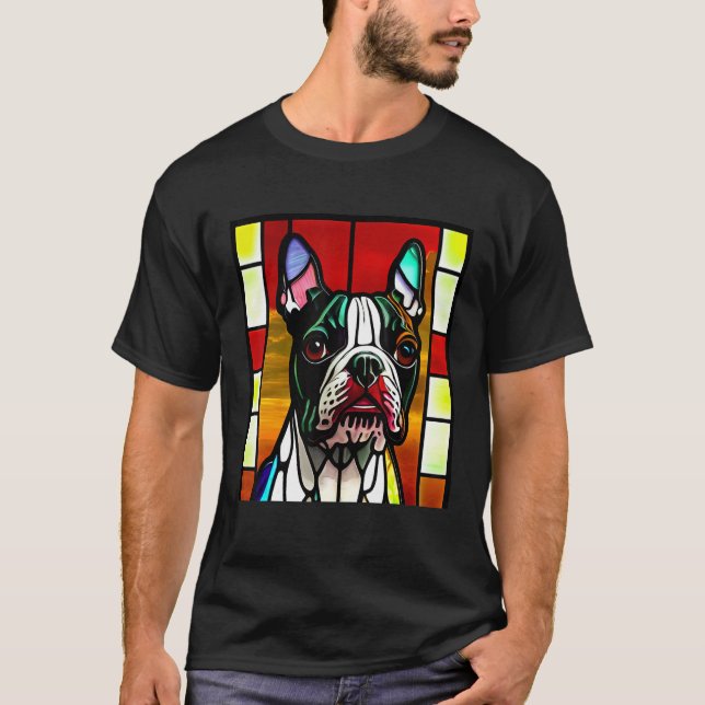 Camiseta French Bulldog - Colorful Stained Glass Pop Art_1 (Frente)