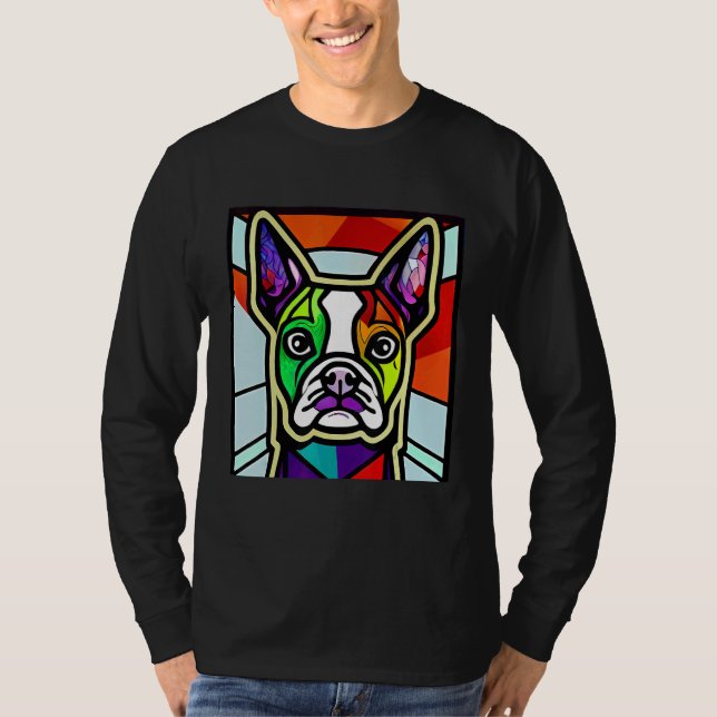 Camiseta French Bulldog - Colorful Stained Glass Pop Art_7 (Frente)