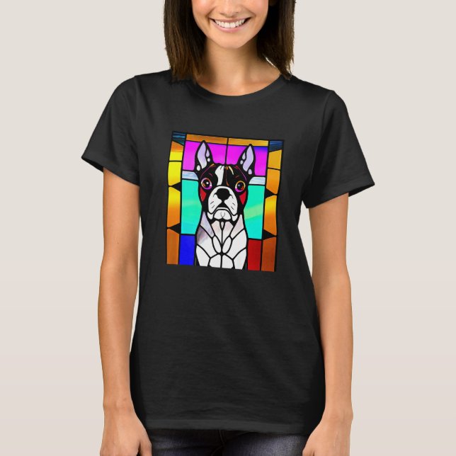 Camiseta French Bulldog - Colorful Stained Glass Pop Art Pr (Frente)
