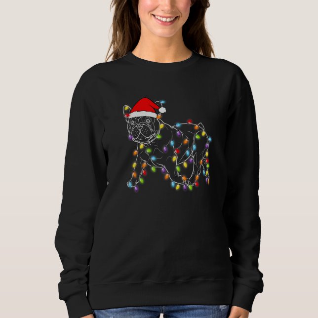 Camiseta French Bulldog Dog Tree Christmas Lights Xmas Paja (Frente)