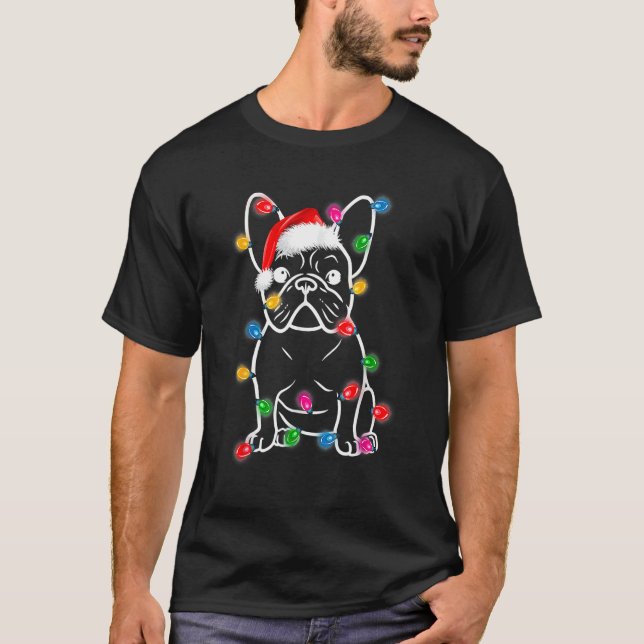 Camiseta French Bulldog Dog Tree Christmas Lights Xmas Paja (Frente)