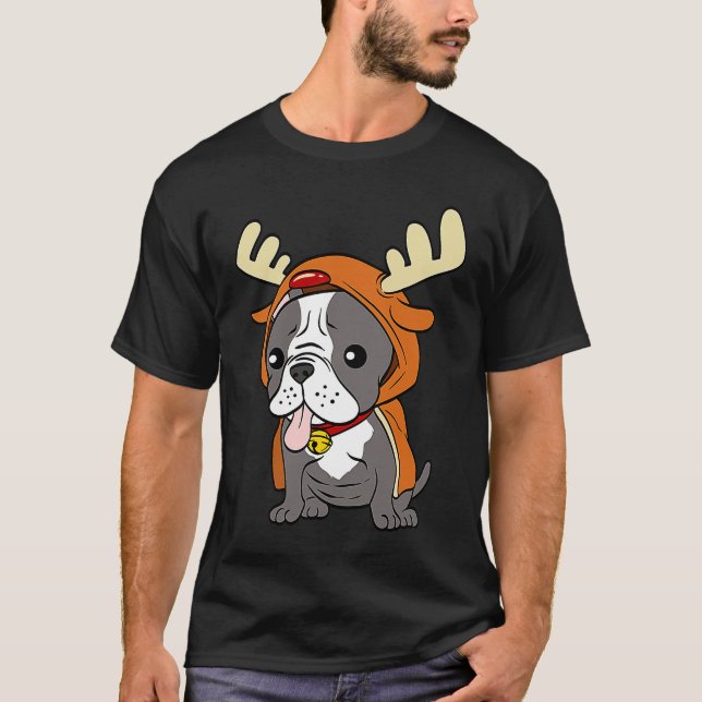 Camiseta French Bulldog Dressed Up Reindeer Dogs Xmas (Frente)