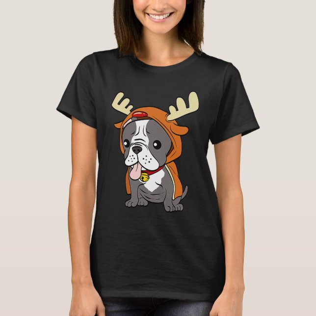 Camiseta French Bulldog Dressed Up Reindeer Dogs Xmas (Frente)