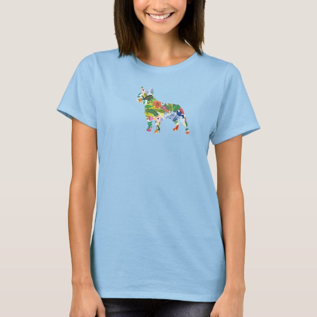 Camiseta French Bulldog Flowers Silhouette  (Frente)