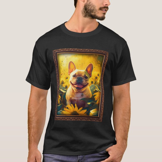 Camiseta French Bulldog Painting Frenchie Sunflower Flower  (Frente)