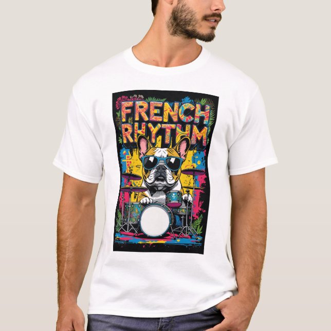 Camiseta French Bulldog Playing Drums (Frente)