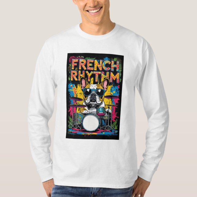 Camiseta French Bulldog Playing Drums (Frente)