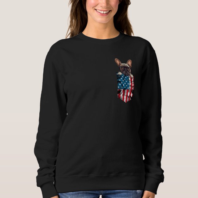 Camiseta French Bulldog Pocket 4th of July American Flag Pa (Frente)
