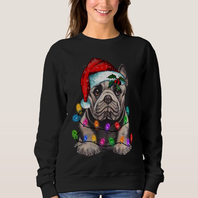 Camiseta French bulldog santa christmas tree lights (Frente)