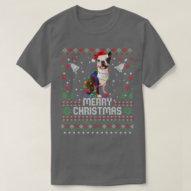Camiseta French Bulldog Santa Hat Dog Christmas Tree Lights (Frente do Design)