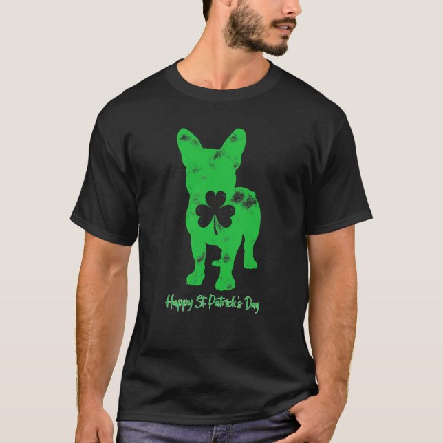 Camiseta French Bulldog St Patricks Day Boys Girls Shamrock (Frente)
