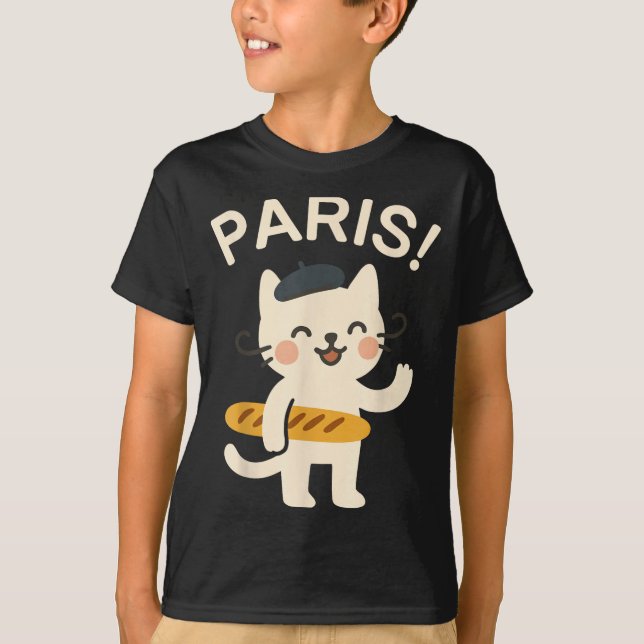 Camiseta French Cat With Baguette Cute Cat Paris Funny Anim (Frente)