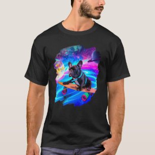 Camiseta Frenchie Bulldog Francês Skateboarding Espaço Retr
