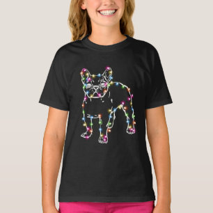 Camiseta Frenchie com as luzes de Natal Feliz Natal