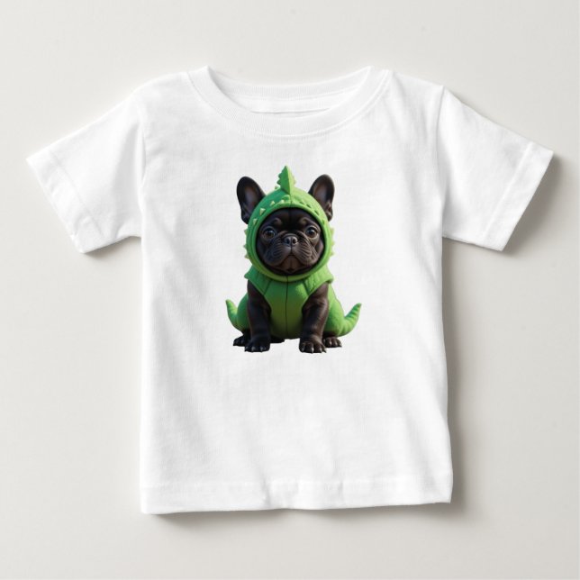 Camiseta Frenchie Dinossauro Verde (Frente)