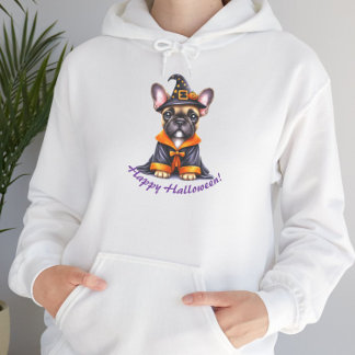 Camiseta Frenchie Halloween Robe Roxa de Bruxa