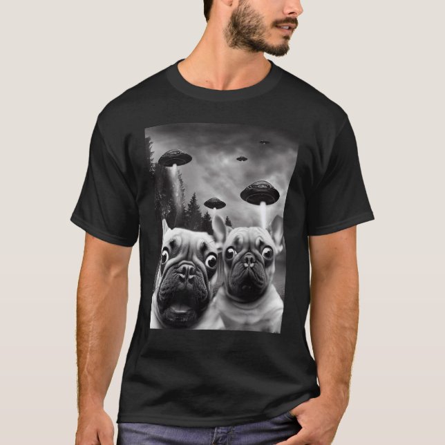Camiseta Frenchie UFO Selfie Alienígena de Bulldog Francês (Frente)