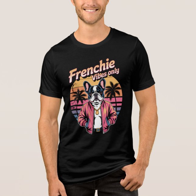 Camiseta Frenchie Vibes Only Retro Sunset French Bulldog (Frente)