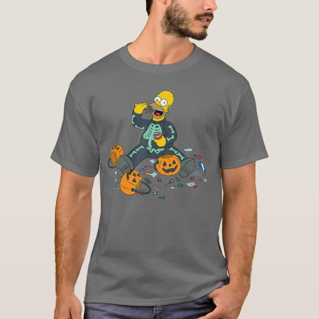 Camiseta Frenesi de Doces de Halloween de Homer (Frente)