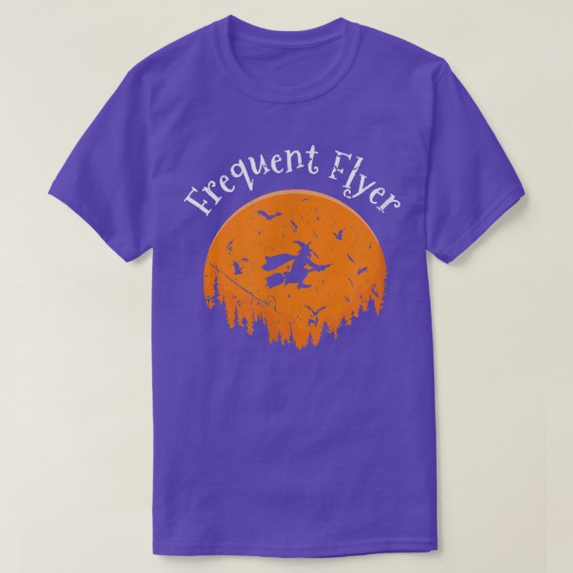 Camiseta Frequent Flyer Witch Dia de as Bruxas engraçado 23 (Frente do Design)