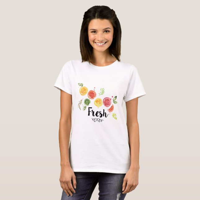 Camiseta Fresco - Frutas de Citros em Watercolor (Frente Completa)