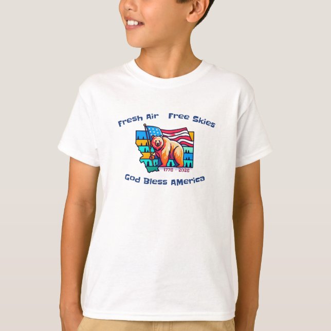 Camiseta  Fresh Air Free Skies God Bless America Montana (Frente)