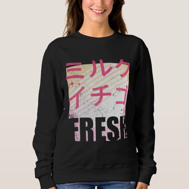 Camiseta Fresh Strawberry Milk Japanese Text 90s Retro Vint (Frente)